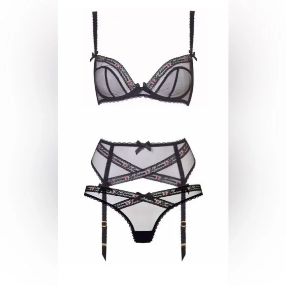 Agent Provocateur Edita Set | 32B Bra + Size 2 Thong Garter Babydoll | NWOT - Picture 2 of 8